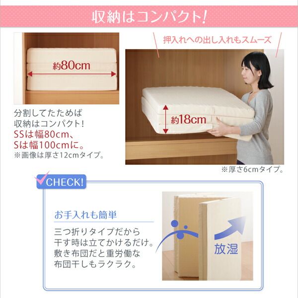 スーパSALE10倍＆4時間限定10％OFF MITAS寝具SELECT マットレス 三つ折り コンパクト 収納 ファミリー 子供 日本製 川の字 ゆったり 6サイズ 大きい 折り畳み 折りたたみ 厚さが選べる ワイドK280 厚さ6cm