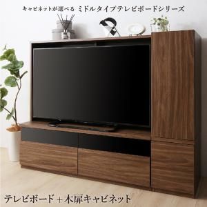 スーパSALE10倍＆4時間限定10％OFF リビング収納 チェスト キャビネット タンス テレビ台 ミドルタイプテレビボードシリーズ 2点セット(テレビボード+キャビネット) 木扉