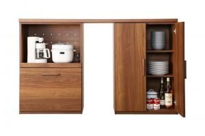スーパSALE10倍＆4時間限定10％OFF キッチン収納 日本製完成品 天然木調ワイドキッチンカウンター レンジ台＋食器棚 150cm