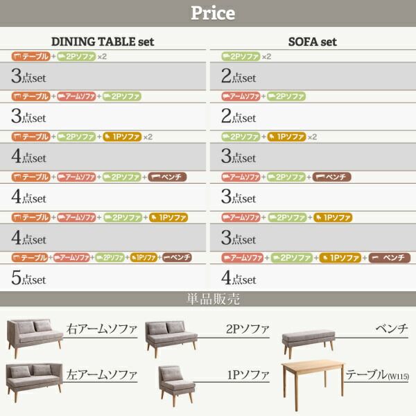スーパSALE10倍＆4時間限定10％OFF 北欧デザインソファ リビングダイニングセット 3点セット(2Pソファ1脚+アームソファ1脚＋1Pソファ1脚) 右アーム