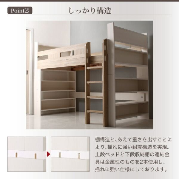 スーパSALE10倍＆4時間限定10％OFF お客様組立 棚・コンセント付きシステムロフトベッド ナチュラル ベッドフレームのみ シングル