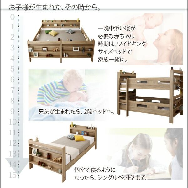 スーパSALE10倍＆4時間限定10％OFF 2段ベッドにもなるワイドキングサイズベッド ベッドフレームのみ フルガード ワイドK200