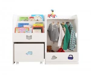 スーパSALE10倍＆4時間限定10％OFF 子供用収納 落書きが消せる ホワイトキッズ収納シリーズ 2点セット(絵本ラック・ハンガーラック) 男の子向け