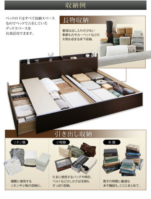 スーパSALE10倍＆4時間限定10％OFF お客様組立 連結 棚・コンセント付収納ベッド スタンダードポケットコイルマットレス付き Aタイプ シングル