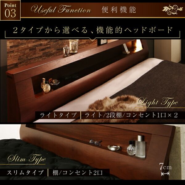 スーパSALE10倍＆4時間限定10％OFF 高級ウォルナット材ワイドサイズ収納ベッド  ボンネルコイルマットレス付き スリムタイプ ダブル