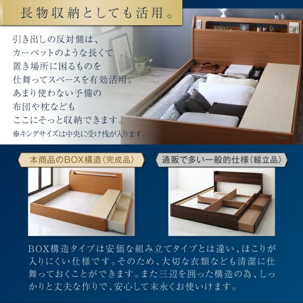 スーパSALE10倍＆4時間限定10％OFF 高級アルダー材ワイドサイズデザイン収納ベッド ボンネルコイルマットレス付き スリムタイプ クイーン