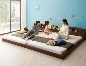 スーパSALE10倍＆4時間限定10％OFF 親子で寝られる収納棚・照明付き連結ベッド ポケットコイルマットレス付き ワイドK280