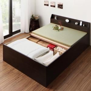 スーパSALE10倍＆4時間限定10％OFF お客様組立 布団が収納できる棚・コンセント付き畳ベッド い草畳 セミダブル