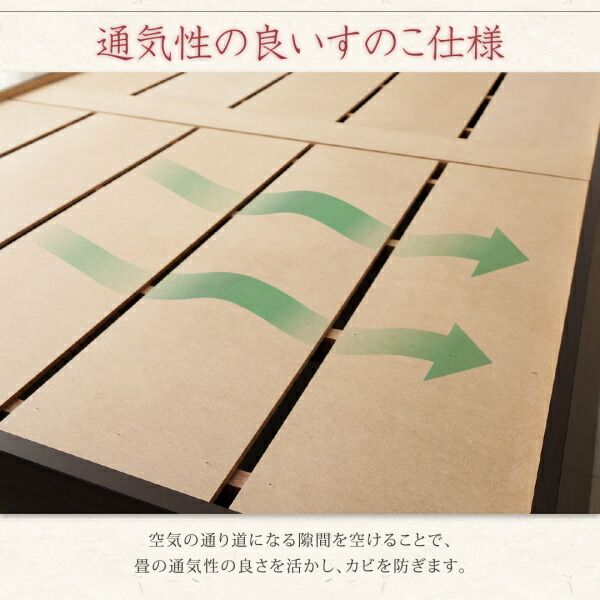 スーパSALE10倍＆4時間限定10％OFF お客様組立 布団が収納できる棚・コンセント付き畳ベッド い草畳 セミダブル
