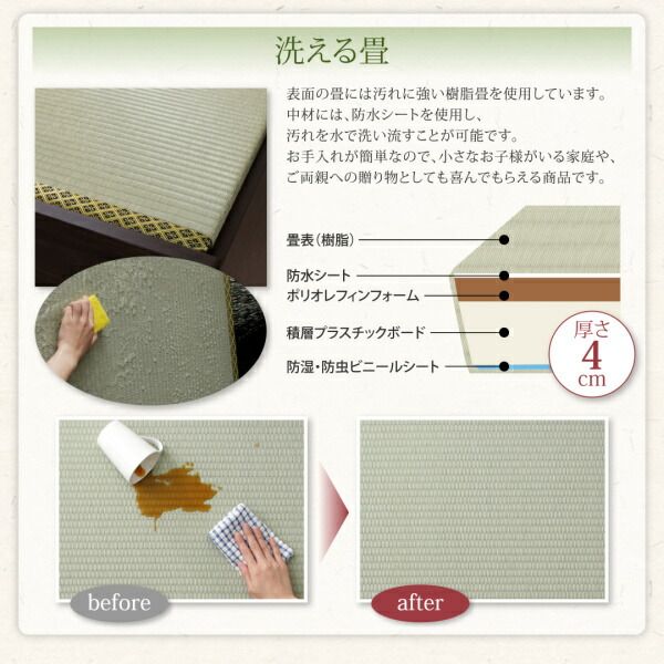 スーパSALE10倍＆4時間限定10％OFF お客様組立 布団が収納できる棚・コンセント付き畳ベッド い草畳 セミダブル