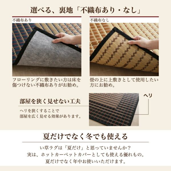 スーパSALE10倍＆4時間限定10％OFF 自然素材ラグ 掛川織国産デザインい草ラグ 不織布あり 191×191cm