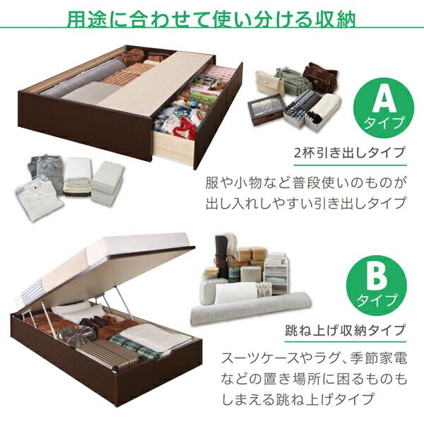スーパSALE10倍＆4時間限定10％OFF お客様組立 コンパクトに壁付けできる国産ファミリー収納連結ベッド スタンダードボンネルコイルマットレス付き A(S)+B(SD)タイプ ワイドK220