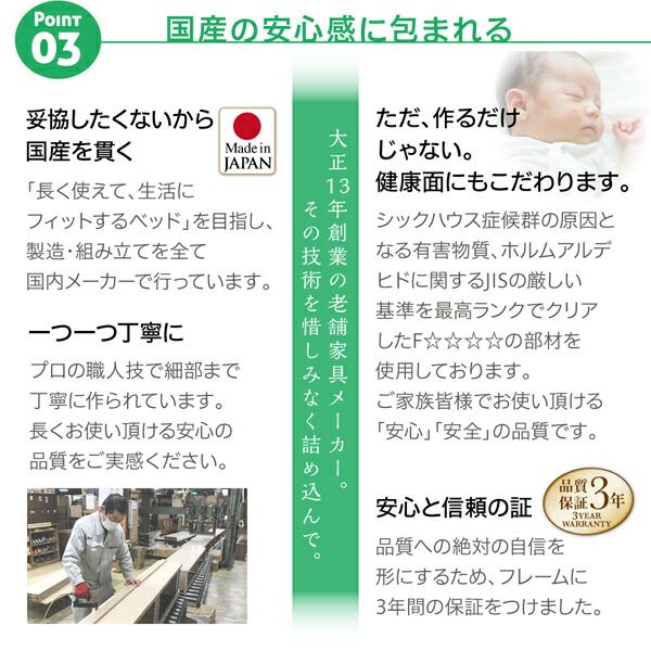 スーパSALE10倍＆4時間限定10％OFF お客様組立 コンパクトに壁付けできる国産ファミリー収納連結ベッド スタンダードボンネルコイルマットレス付き B(S)+A(SD)タイプ ワイドK220