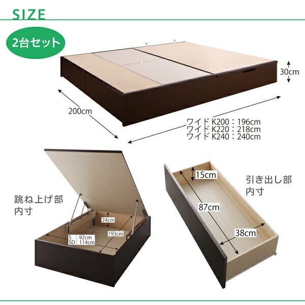 スーパSALE10倍＆4時間限定10％OFF お客様組立 コンパクトに壁付けできる国産ファミリー収納連結ベッド スタンダードボンネルコイルマットレス付き B(S)+A(SD)タイプ ワイドK220