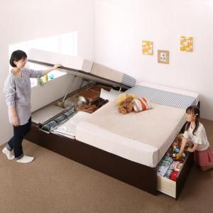 スーパSALE10倍＆4時間限定10％OFF お客様組立 コンパクトに壁付けできる国産ファミリー収納連結ベッド スタンダードボンネルコイルマットレス付き B(S)+A(SD)タイプ ワイドK220
