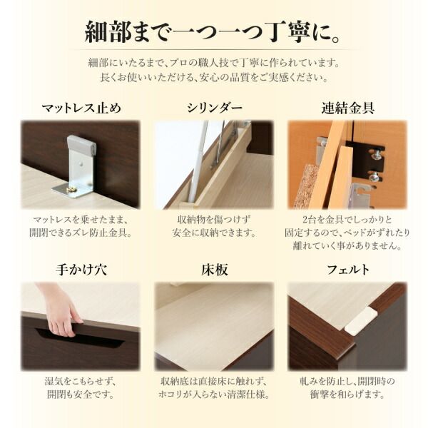 スーパSALE10倍＆4時間限定10％OFF お客様組立 棚・コンセント付国産大型サイズ跳ね上げ収納ベッド 薄型スタンダードボンネルコイルマットレス付き 縦開き クイーン(SS×2)