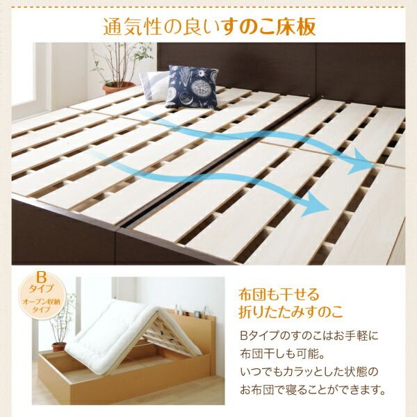 スーパSALE10倍＆4時間限定10％OFF お客様組立 壁付けできる国産ファミリー連結収納ベッド スタンダードポケットコイルマットレス付き Bタイプ セミダブル