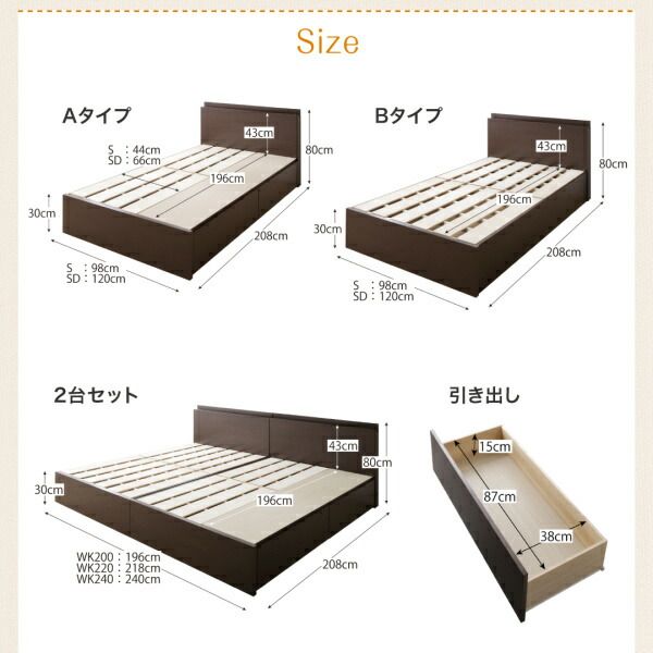 スーパSALE10倍＆4時間限定10％OFF お客様組立 壁付けできる国産ファミリー連結収納ベッド スタンダードポケットコイルマットレス付き Bタイプ セミダブル