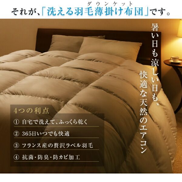 スーパSALE10倍＆4時間限定10％OFF MITAS寝具SELECT 羽根布団 洗濯機で洗える エクセルゴールドラベル フランス産ダウン90％ 羽毛薄掛け布団 セミダブル
