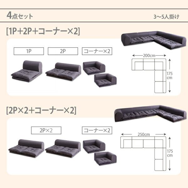 スーパSALE10倍＆4時間限定10％OFF フロアコーナーソファ ソファ4点セット 2P×2+コーナー×2