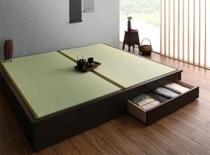 スーパSALE10倍＆4時間限定10％OFF お客様組立 大型ベッドサイズの引出収納付き 選べる畳の和モダンデザイン小上がり い草畳 クイーン