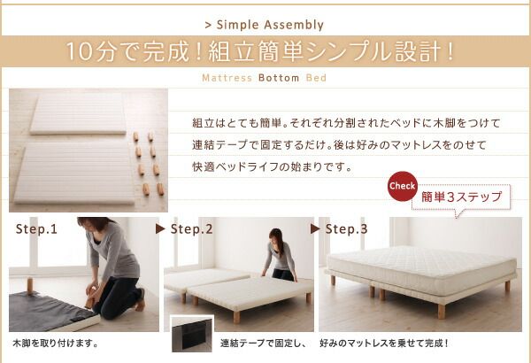スーパSALE10倍＆4時間限定10％OFF 搬入・組立・簡単 すのこ構造 ショート丈脚付きマットレス ボトムベッド 薄型スタンダードボンネルコイルマットレス付き シングル 脚15cm