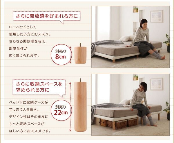 スーパSALE10倍＆4時間限定10％OFF 搬入・組立・簡単 すのこ構造 ショート丈脚付きマットレス ボトムベッド 薄型スタンダードポケットコイルマットレス付き セミシングル 脚15cm