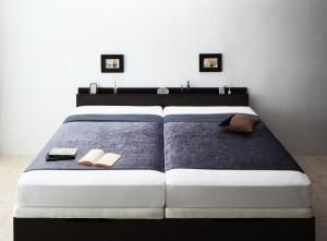 スーパSALE10倍＆4時間限定10％OFF ベッド ベット 収納付きベッド 収納 収納付 跳ね上げベッド 深型 連結 すのこベッド すのこ コンセント付 大容量 お客様組立 薄型スタンダードポケットコイルマットレス付 縦開 ワイドK200 レギュラー