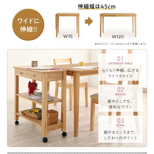 スーパSALE10倍＆4時間限定10％OFF 収納 コンパクト 伸縮式 北欧デザイン ダイニング 2人 3点セット(テーブル+チェア2脚) ワゴンなし W75-120