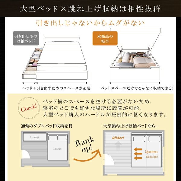スーパSALE10倍＆4時間限定10％OFF ベッド 収納付きベッド 収納 収納付 跳ね上げベッド 深型 連結 コンセント付 大容量 宮付き 照明 クイーン おしゃれ お客様組立 薄型スタンダードボンネルコイルマットレス付 縦開 クイーン(SS×2) 深さグランド