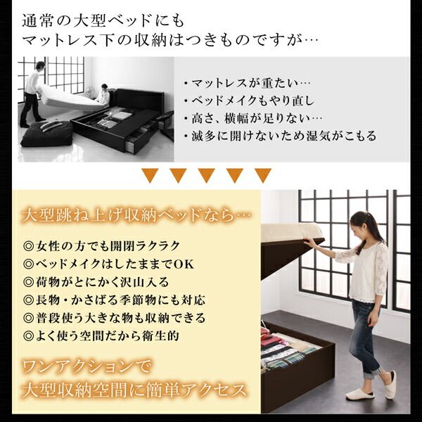 スーパSALE10倍＆4時間限定10％OFF ベッド 収納付きベッド 収納 収納付 跳ね上げベッド 深型 連結 コンセント付 大容量 宮付き 照明 クイーン おしゃれ お客様組立 薄型プレミアムボンネルコイルマットレス付 縦開 クイーン(SS×2) 深さグランド