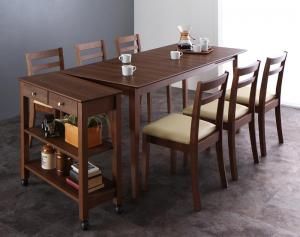 スーパSALE10倍＆4時間限定10％OFF コンパクト 北欧ヴィンテージ デザイン 伸縮式 ダイニング 6人 7点セット(テーブル+チェア6脚) ワゴンあり W120-165