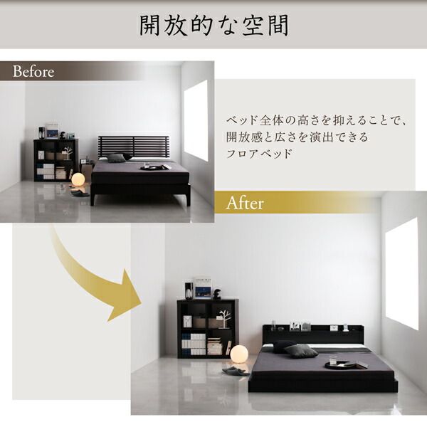 スーパSALE10倍＆4時間限定10％OFF 棚・コンセント付き大型フロアベッド スタンダードボンネルコイルマットレス付き ダブル