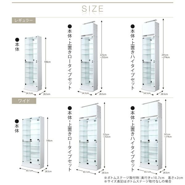 スーパSALE10倍＆4時間限定10％OFF 壁面収納 背面ミラー付き壁面コレクション収納 本体 上置きロータイプ付き 幅54.1 高さ225〜252