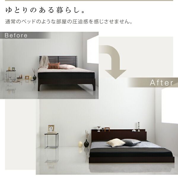 スーパSALE10倍＆4時間限定10％OFF 棚・コンセント・ライト付きシンプルモダンフロアベッド スタンダードボンネルコイルマットレス付き セミシングル