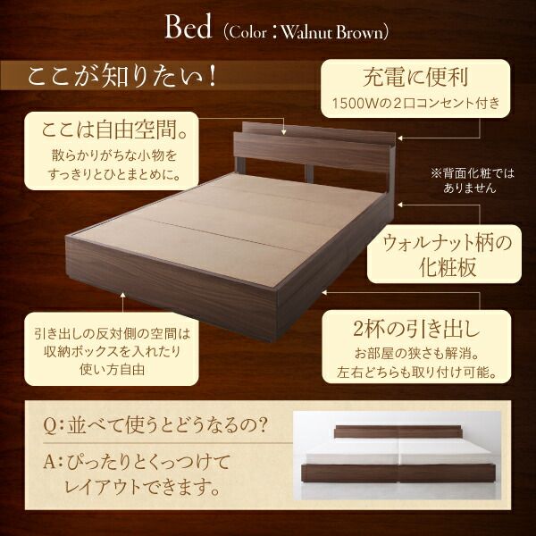 スーパSALE10倍＆4時間限定10％OFF 新生活におすすめシーツとセットでお買い得 棚・コンセント付き収納ベッド 国産カバーポケットコイルマットレス付き ダブル