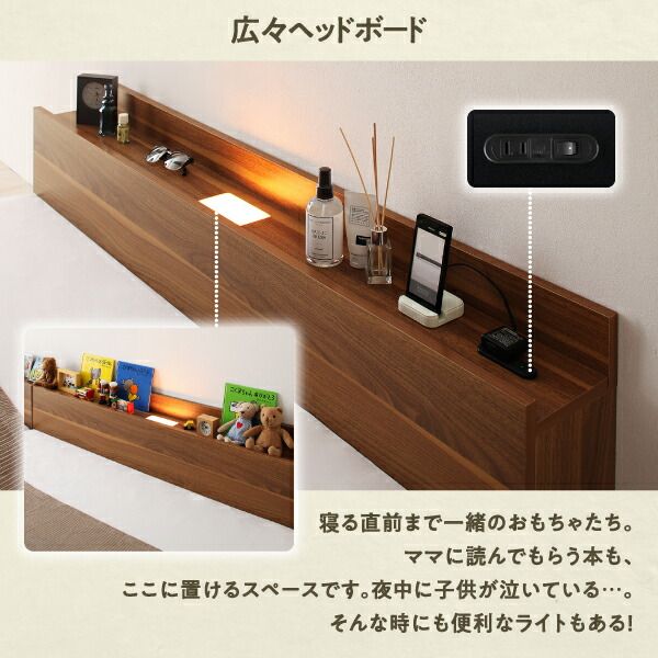 スーパSALE10倍＆4時間限定10％OFF MITAS寝具SELECT セットでお得 ライト・コンセント付大型連結フロアベッド スタンダードポケットコイルマットレス付き タオル ワイドK240(SD×2)