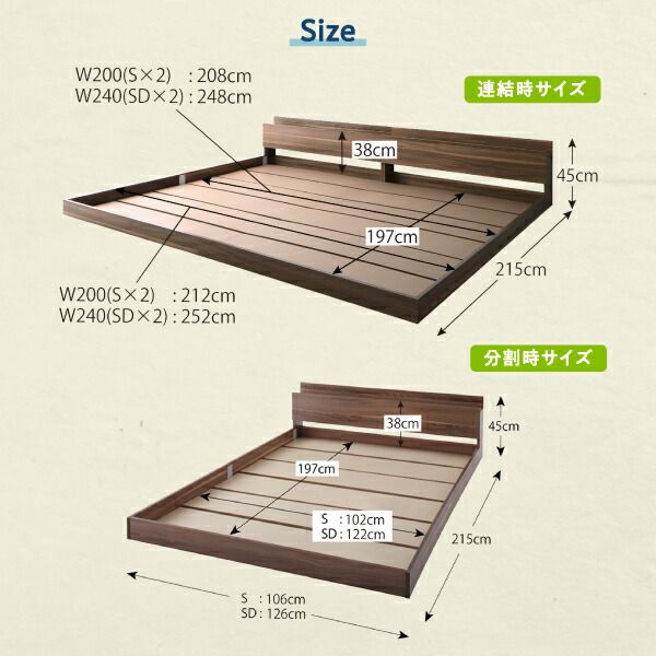 スーパSALE10倍＆4時間限定10％OFF MITAS寝具SELECT セットでお得 ライト・コンセント付大型連結フロアベッド スタンダードポケットコイルマットレス付き タオル ワイドK240(SD×2)