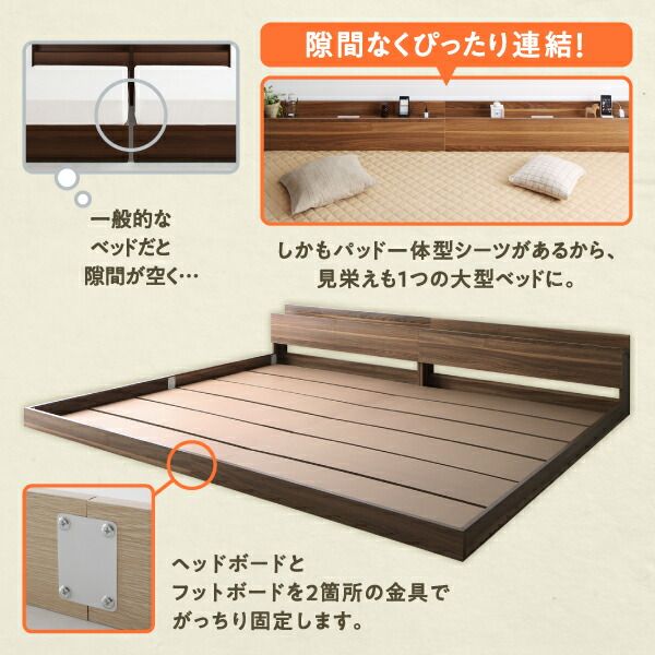 スーパSALE10倍＆4時間限定10％OFF MITAS寝具SELECT セットでお得 ライト・コンセント付大型連結フロアベッド スタンダードポケットコイルマットレス付き タオル ワイドK240(SD×2)