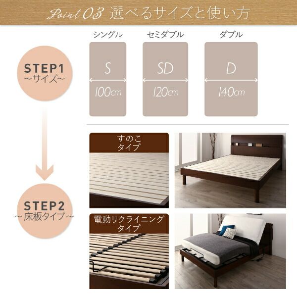 スーパSALE10倍＆4時間限定10％OFF 暮らしを快適にする棚コンセント付きデザインベッド ベッドフレームのみ すのこタイプ セミダブル
