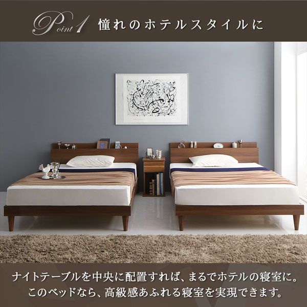 マラソン10倍中 棚・コンセント付きツインすのこベッド プレミアムポケットコイルマットレス付き ツイン（SD×2）