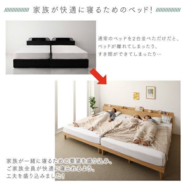 マラソン10倍中 棚コンセント付き ツイン連結すのこファミリーベッド プレミアムボンネルコイルマットレス付き ワイドK240(S+D)