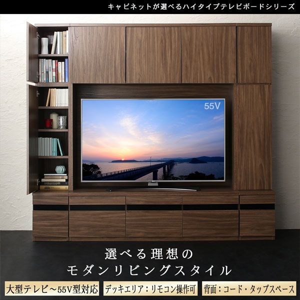 スーパSALE10倍＆4時間限定10％OFF ハイタイプテレビボードシリーズ  3点セット(テレビボード+キャビネット×2) 木扉