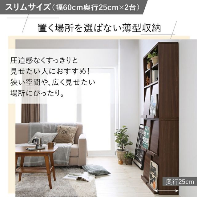 スーパSALE10倍＆4時間限定10％OFF 本棚 2個組 扉付 幅60 奥行25 2個セット キャビネット 北欧 ブックシェルフ 絵本棚 薄型 モダン 大容量 ディスプレイラック 棚 木製 収納 ラック チェスト カウンター下収納 扉付き グレー 白 ホワイト スリムタイプ 幅60 奥行25