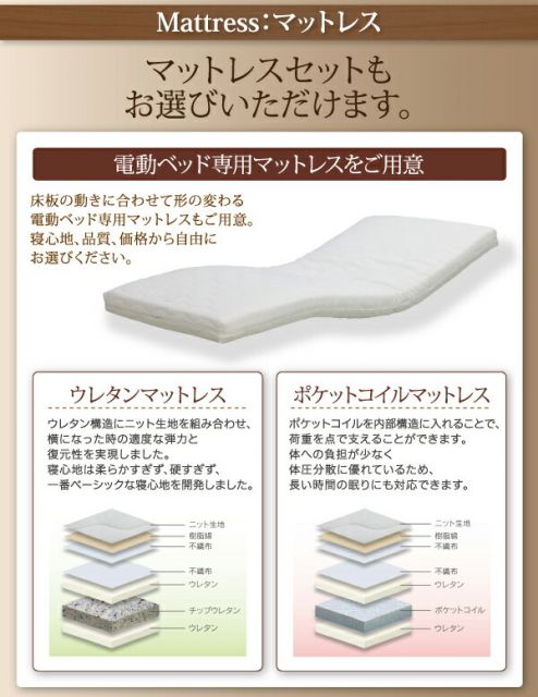 お客様組立 棚・照明・コンセント・引出し収納付き電動ベッド ウレタンマットレス付き 1モーター シングル