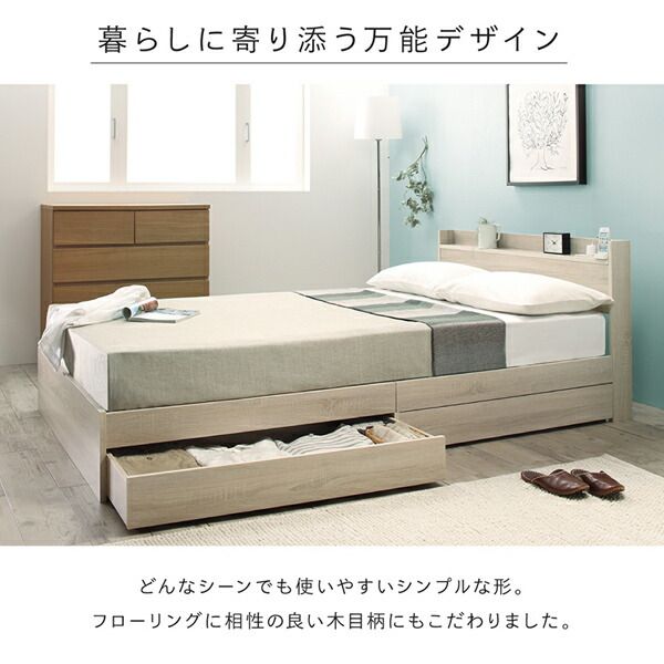 マラソン10倍中 棚コンセント 収納付き ベッド プレミアムボンネルコイルマットレス付き セミダブル