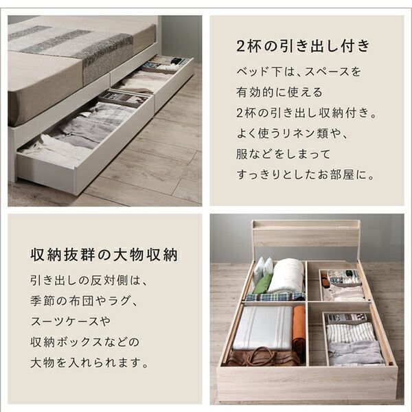 マラソン10倍中 棚コンセント 収納付き ベッド プレミアムボンネルコイルマットレス付き セミダブル