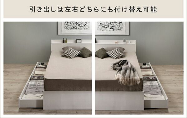 マラソン10倍中 棚コンセント 収納付き ベッド プレミアムボンネルコイルマットレス付き セミダブル