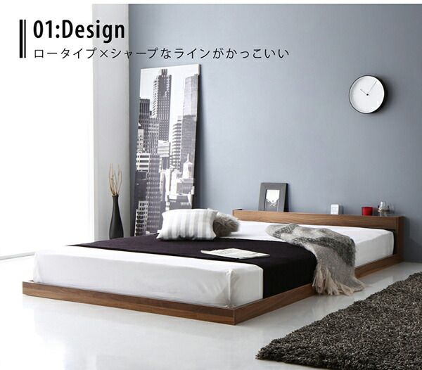 マラソン10倍中 棚 コンセント付き フロア ロー ベッド セカンド プレミアムポケットコイルマットレス付き セミダブル