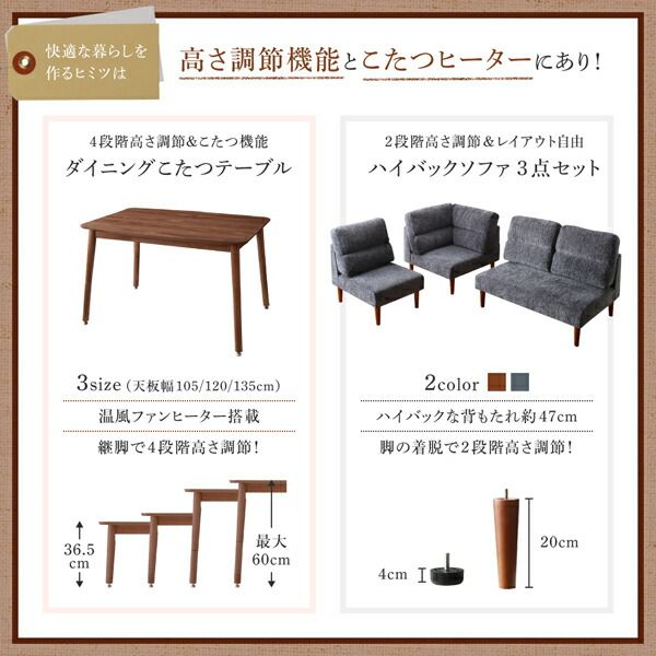スーパSALE10倍＆4時間限定10％OFF ダイニングテーブル ダイニング 高さ調節可能 ハイバックこたつソファダイニングシリーズ ダイニングこたつテーブル単品 W120